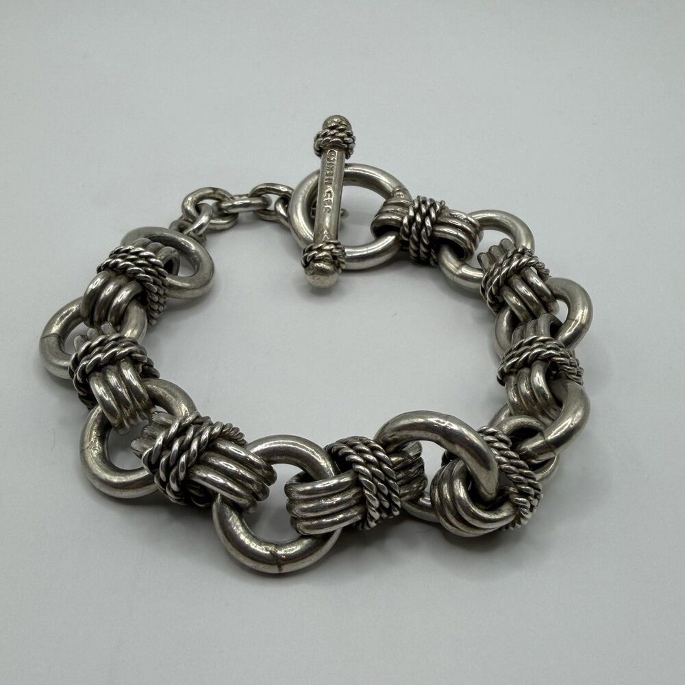 Heavy 925 Mexico Sterling Silver Toggle Link Bracelet 8.5" 67.9g